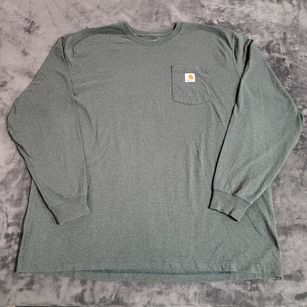 Carhartt Shirt Men XXL 2XL Green Loose Fit Pocket Tee Long Sleeve Work Casual